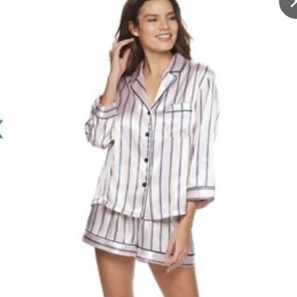 Apt. 9 Women's Pajama Set , Size L Pink and Navy Blue Stripes